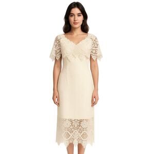 1990s Jessica McClintock Ivory Lace Evening Gown with Capelet or Brides dress XS